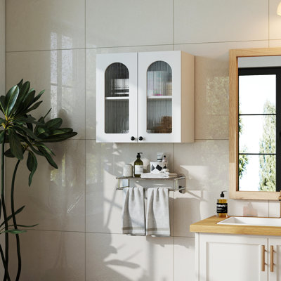 Wall Cabinet,Arched Glass Door Display Wall Mounted Cabinet, Floating Cabinet With Inadjustable Shelves For Kitchen,Bathroom,Living Room, Sideboard