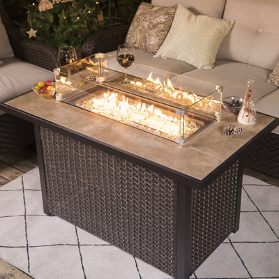 Table de foyer d'extérieur au propane avec pare-vent H 25,6 po x l 42,8 po Zalet