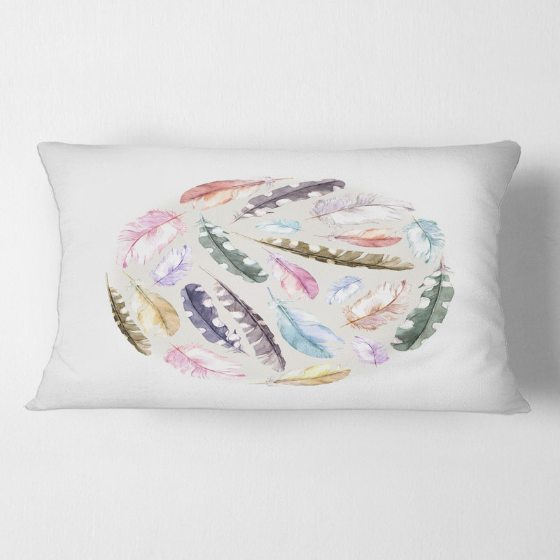 Bird Feathers in Circle Rectangular Pillow Cover & Insert