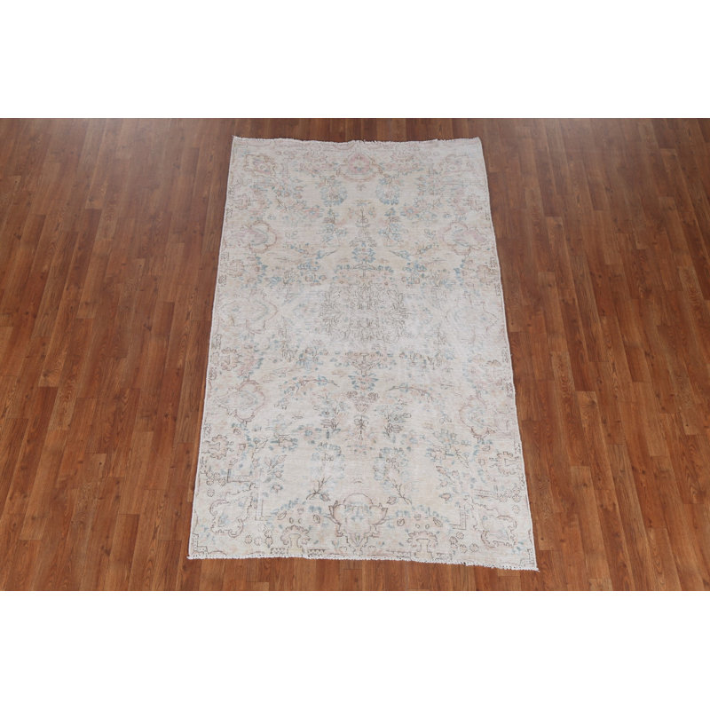 Tapis beige en laine noué à la main de conception unique 1950S 4 pi 4 po x 7 pi 3 po Huai