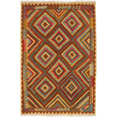 Tapis bleu/rouge/jaune de laine 5 pi 6 po x 8 pi 3 po handwoven à tissage plat Joanna
