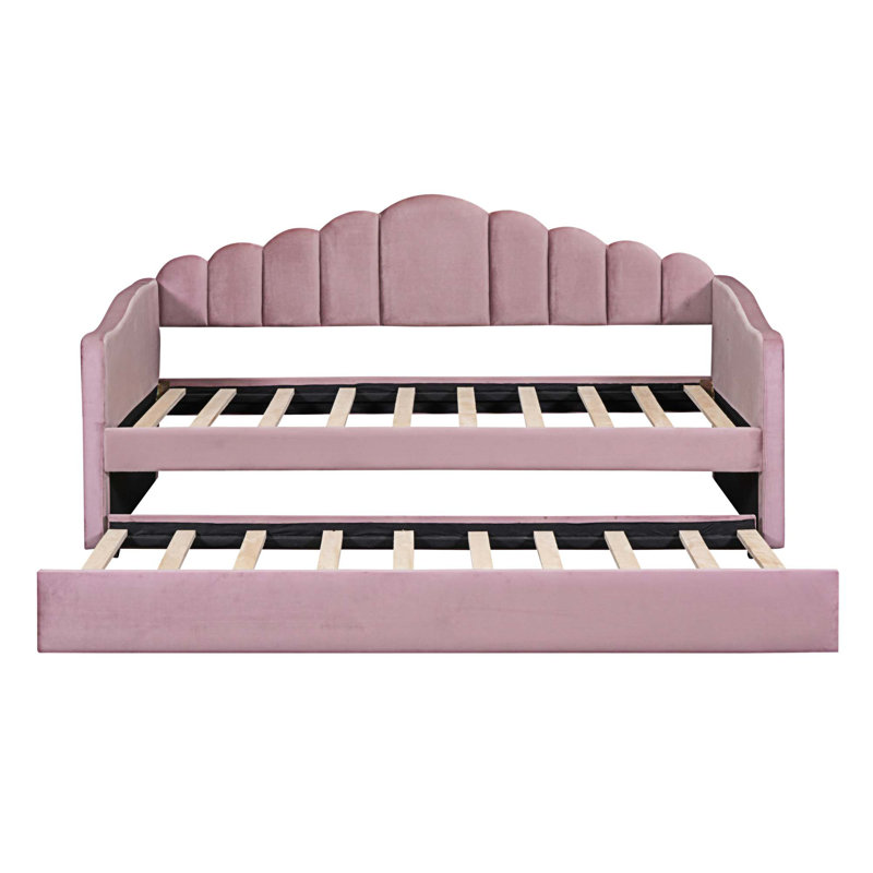 Lit de jour rembourré avec couchette, canapé-lit en velours avec ports de chargement USB, aucun sommier nécessaire, Rose