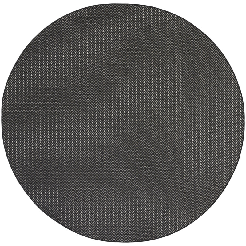 Remmie Black Modern Indoor/Outdoor Rug, Black, Round 5'