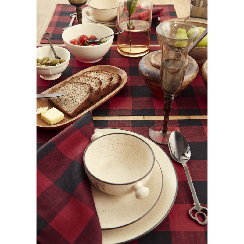 Buffalo Check - 100% Pure Linen Dinner Napkins, Red/Black