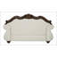 Causeuse Pierce en tissu beige et cerisier avec 3 coussins décoratifs, alliant élégance et confort pour une vie moderne.