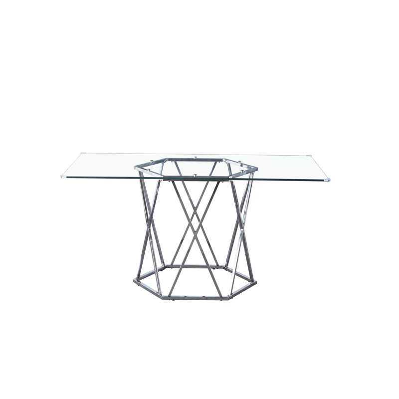Glass Top Metal Base Dining Table, Silver