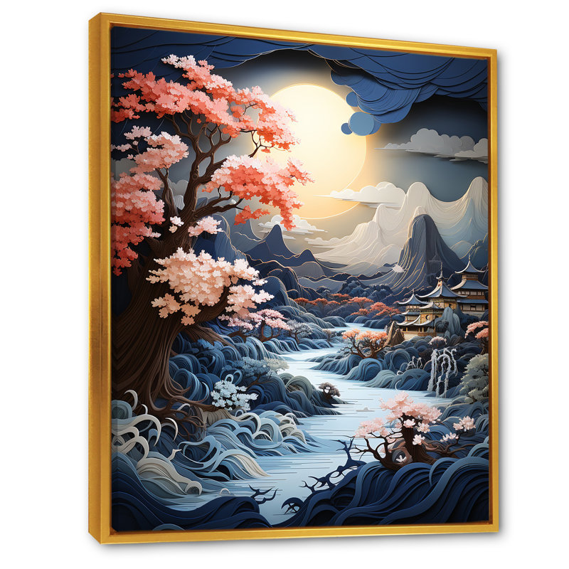 Serenity Lake Storm Moonlight sur toile, Cadre flottant doré, H 20 po x l 12 po x P 1 po