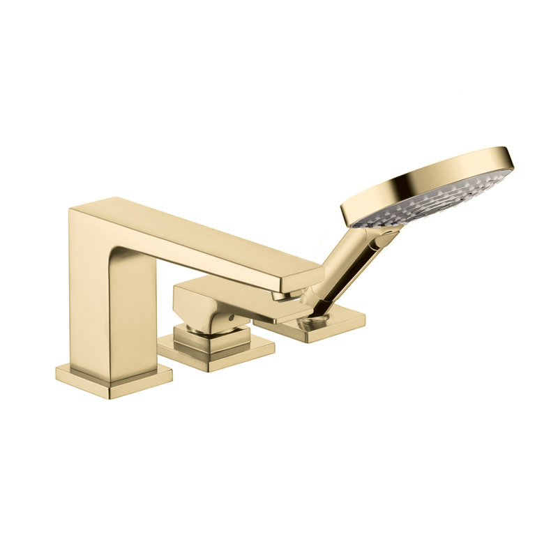 Metropol Single Handle Deck Mounted Roman Tub Faucet Trim with Diverter and Handshower, Brushed Gold