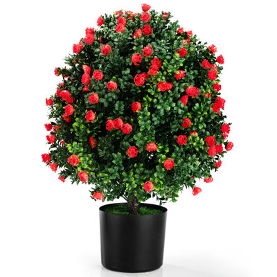 Red 2 - Pack 21.6" Tall Artificial Rose Trees, , Lifelike For Living Room Decor Entryway
