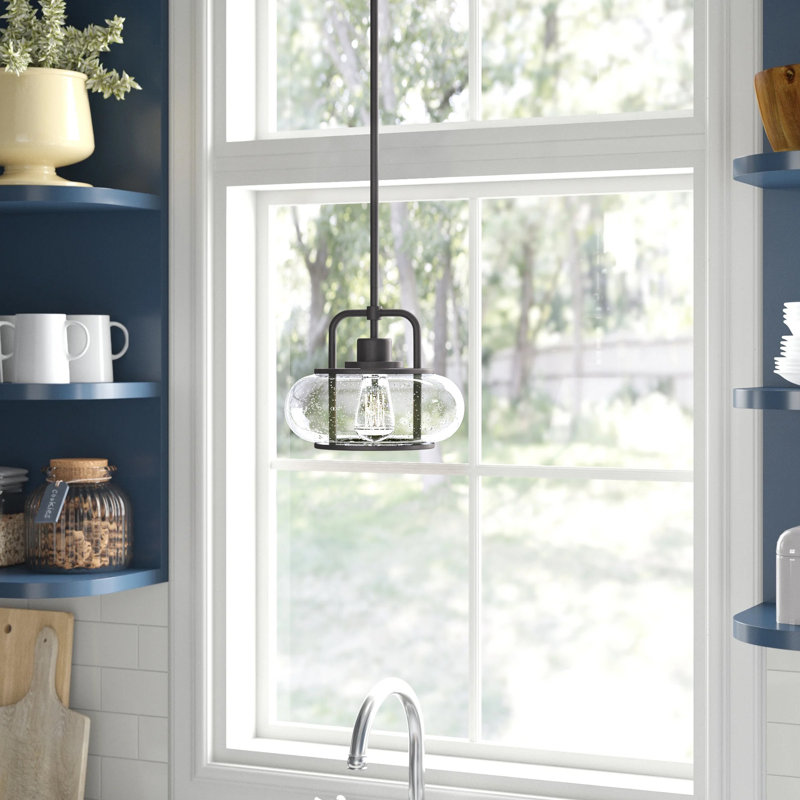 Luminaire suspendu tambour simple à 1 lumière Spofford, Bronze vieilli