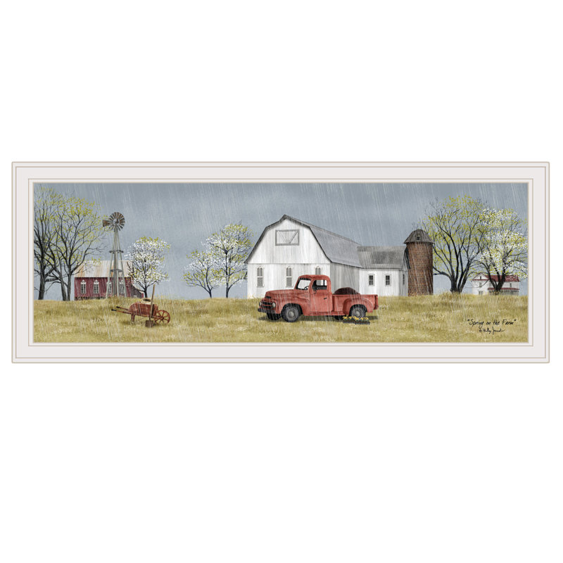 «Spring on the Farm», art mural encadré pour le salon, impression murale par Billy Jacobs, H 15 po x l 39 po x P 1 po, Blanc