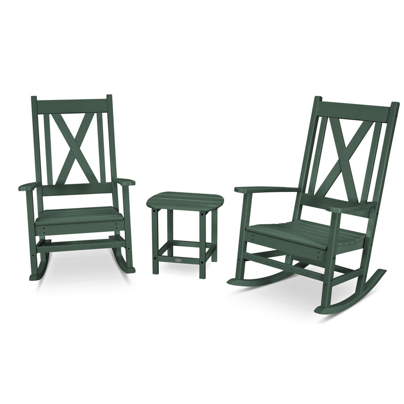 Ensemble de chaises berçantes 3 pièces POLYWOOD Braxton, Vert