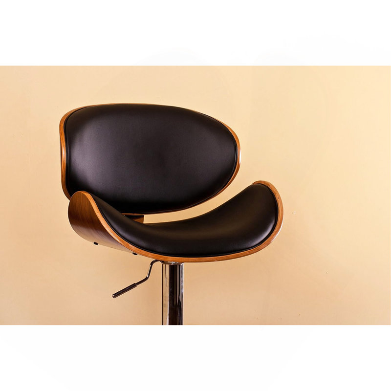 Swivel Walnut Bentwood Lift Adjustable Height Bar Stool With Curved Seat And Back (Black), Silver, Black