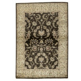 Hand Knotted Wool Area Rug in Brown And Cream