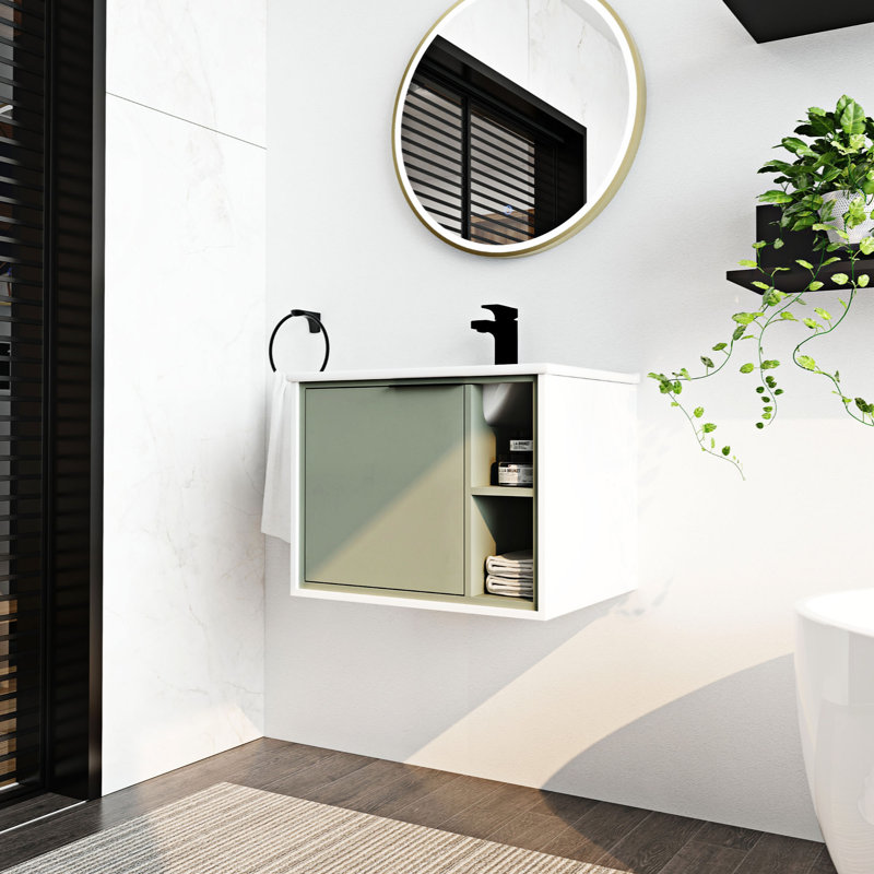 Pamla 24 " W Wall Mounted Wall Mounted Single Double Single Vanity Bathroom Vanity With Ceramic Top