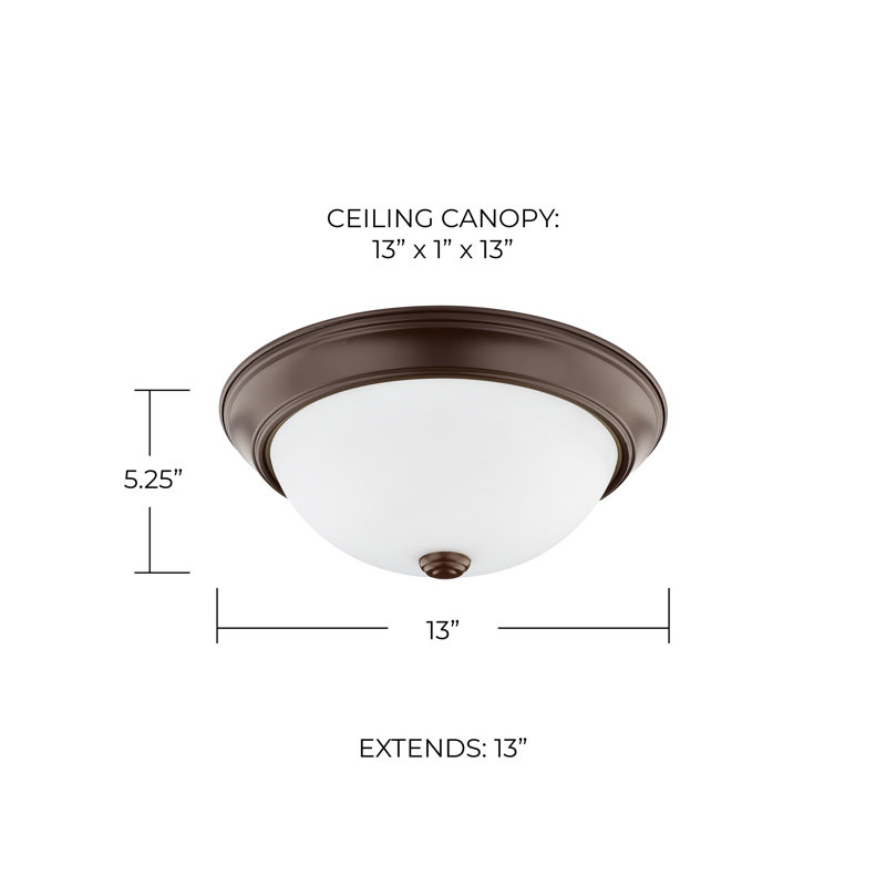 Plafonnier encastré 13 po 2 lumières Indépendant, Bronze, H 5,25 po x l 13 po x P 13 po, Verre blanc doux