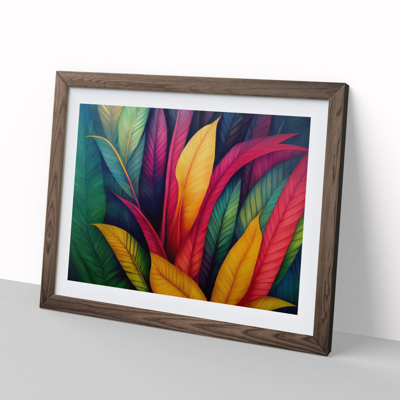 Bright Tropical Leaves - Single Picture Frame Print, Walnut Framed, 34cm H x 46cm W x 2cm D