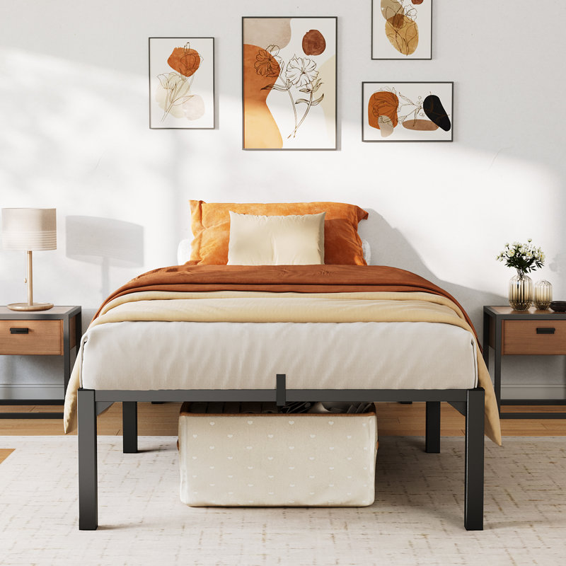 Twin Metal Bed Frame 14 Inch - No-Screw Assembly, Low Profile Platform Bed, No Box Spring, Heavy Duty Steel, Twin