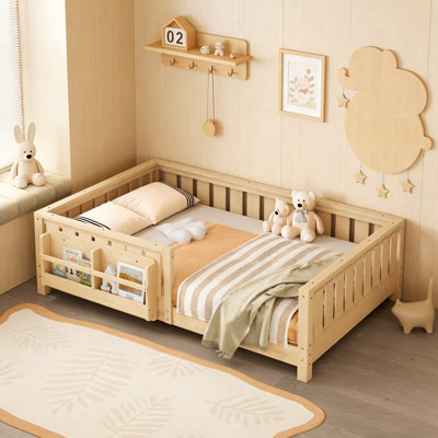 Lit simple Montessori avec garde-corps et tablettes de rangement, simple 