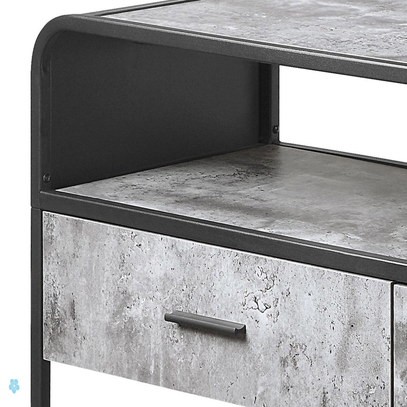 Concrete Grey And Black Drawer TV Stand, 20.47" H x 60.52" W x 14.52" D