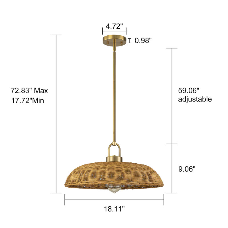 1-Light Natural Rattan Dome Pendant