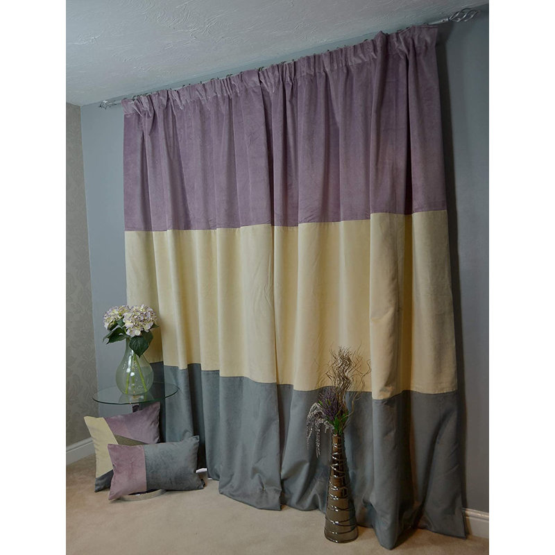 Crosbie Blackout Curtain Pair, Purple/Cream/Grey, Width 116 x Drop 228 cm
