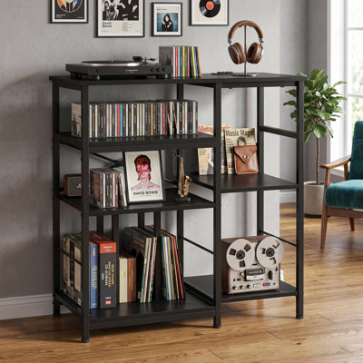 Support à 4 niveaux pour tourne-disque, rangement multimédia pour le salon, noir