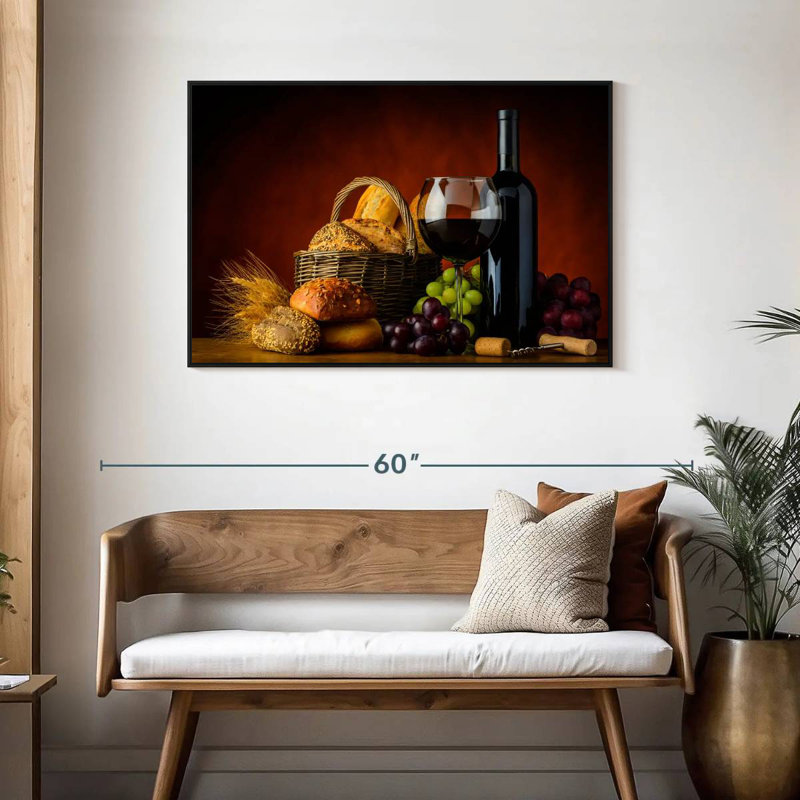 Wine And Bread, 43" X 29", Floating Frame Black