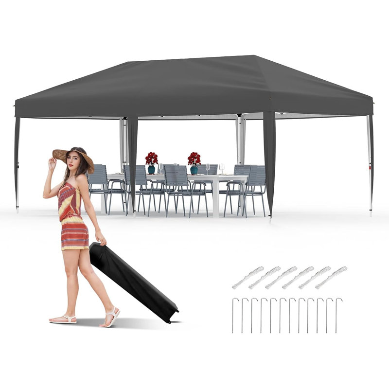 Pop Up Gazebo Canopy Tent, 210D UV-Resistant Oxford Fabric, Rust-Proof Frame with 3 Adjustable Heights, Quick Setup Outdoor Shelter with Full Accessories