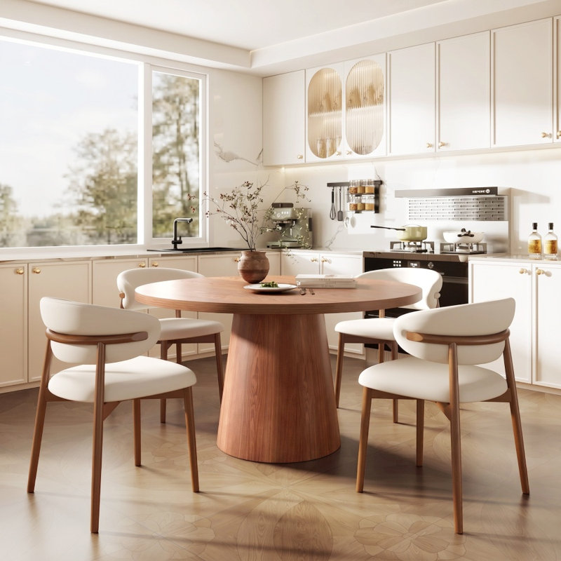 Table de salle à manger ronde en bois massif naturel avec base en piédestal en grain de bois authentique pour 4 à 6 personnes (assemblage rapide), table de cuisine à piédestal 47 po / 53 po / 59 po