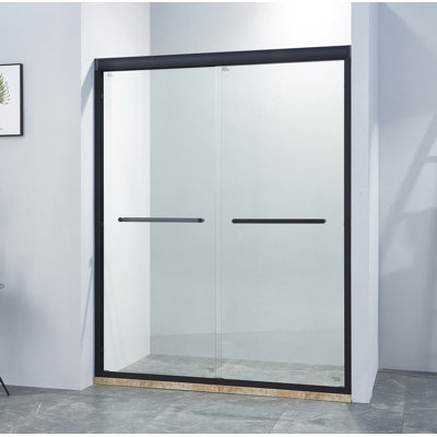 56-60"W x 75"H Double Sliding Shower Door - Matte Black Adjustable Aluminium Alloy Frame