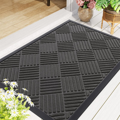 Heavy Duty Natural Rubber Front Door Mat, Non-Slip Outdoor Indoor Doormat, Dirt Trapper