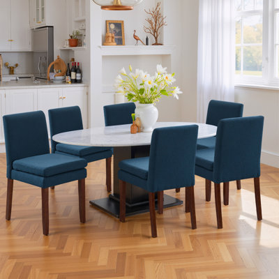 Chaises de salle à manger rembourrées, ensemble de 6 chaises de salle à manger modernes avec siège rembourré épais, chaises sans accoudoirs en tissu de lin avec pieds en bois pour les cuisines de la salle à manger de la ferme, dossier ergonomique