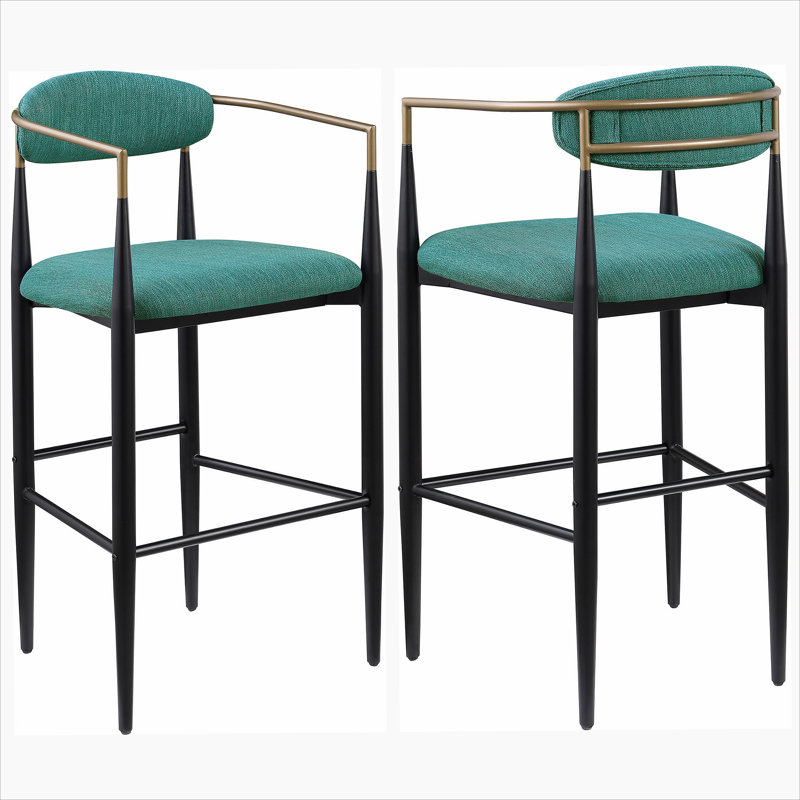 Chaise de bar rembourrée en tissu vert (ensemble de 2), Vert
