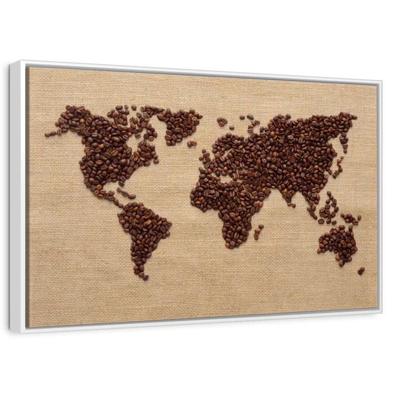 Monde du café, 19 po x 13 po, Cadre flottant blanc