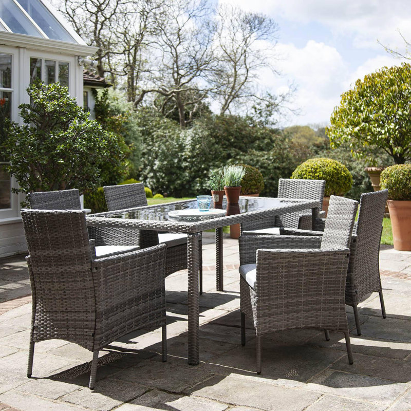 Ahmid 6 Seater Dining Set with Cushions, Cream Umbrella, Grey