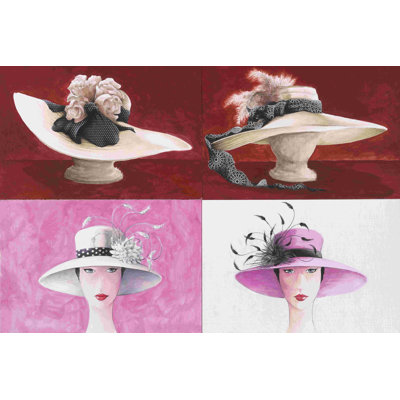 Chapeaux roses et rouges à la mode - peinture sur toile tendue