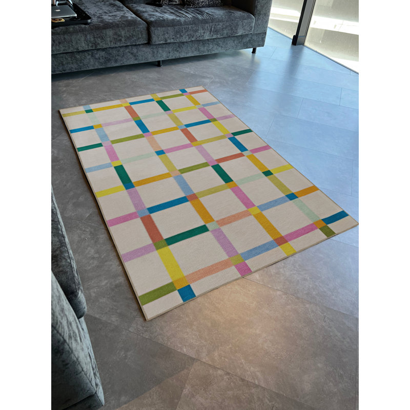 Tapis décoratif à motif géométrique beige multicolore, Rectangle 3 pi 11 po x 5 pi 10 po