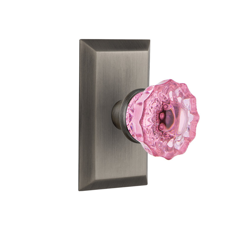 Plaque Studio avec poignée de porte rose cristal, 2 3/8, Étain antique