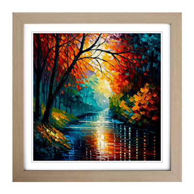River Palette Knife Painting - Single Picture Frame Print on Wood