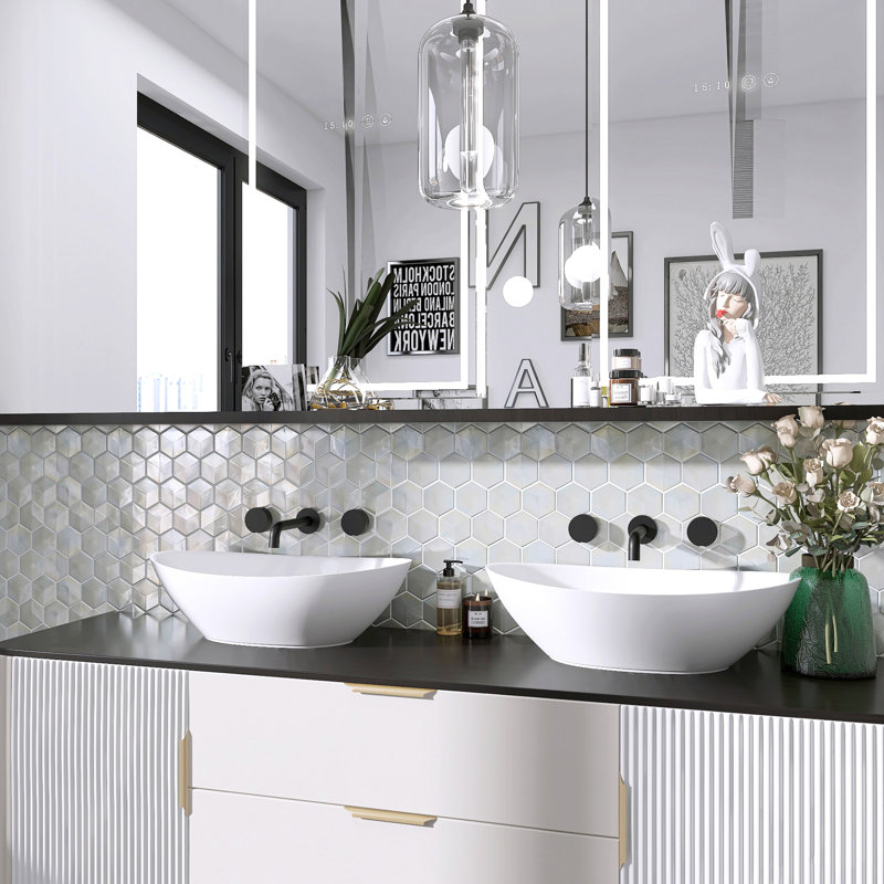 Aurora Glossy 3" x 3" Glass Hexagonal Mosaic Tile, White