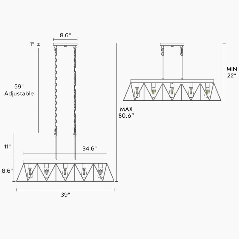 Olajawon 39" W 5-Light Kitchen Island Square / Rectangle Dimmable Pendant