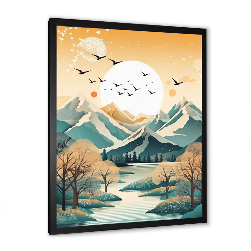 «Snow Covered Mountain Peaks II», reproduction d'art sur toile, Cadre photo noir, H 32 po x l 16 po x P 1 po