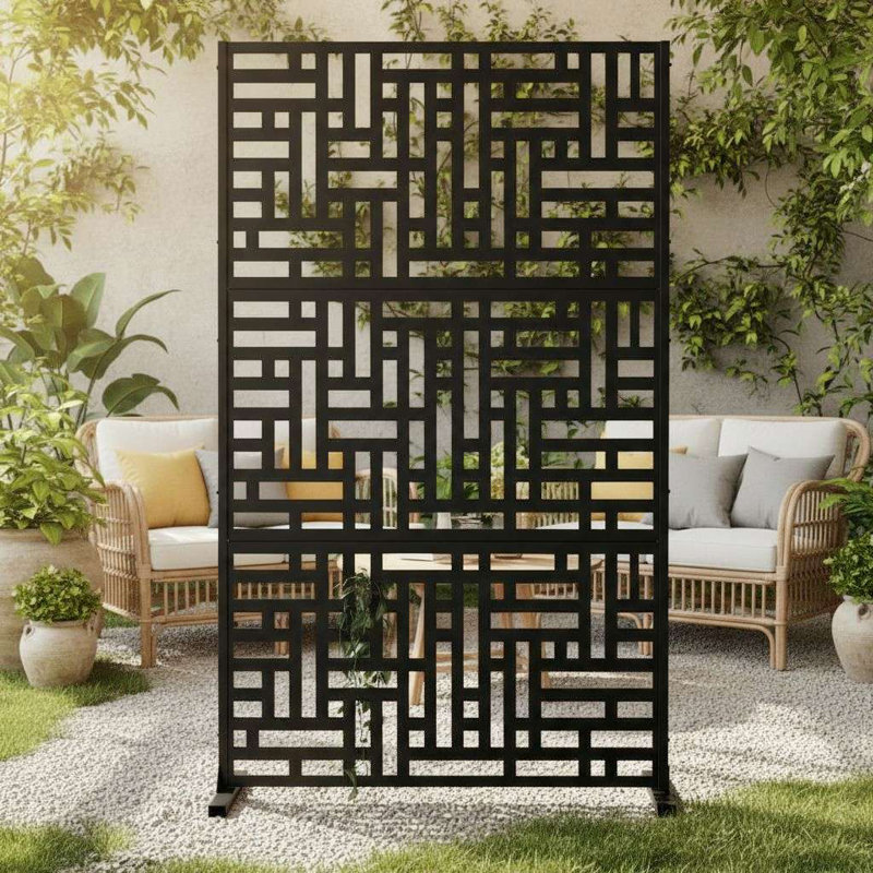 Metal Outdoor Maze Privacy Screen 90cm X 180cm, Black
