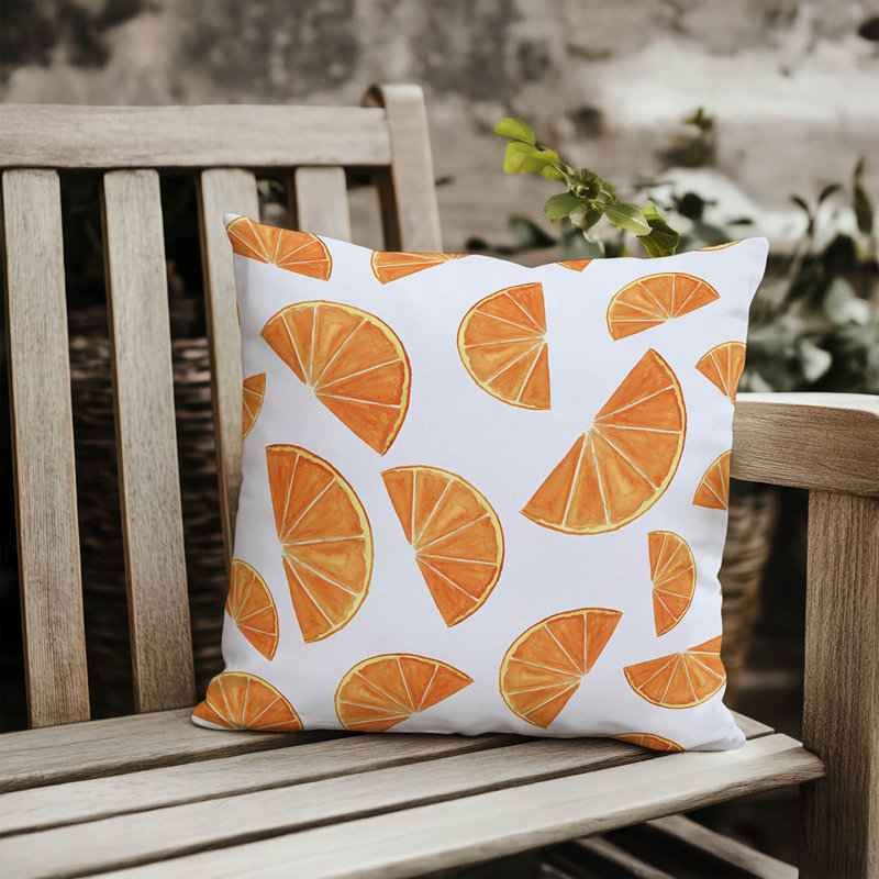 Summer Oranges Outdoor Pillow, Square 20"H x 20"W, White Abstract