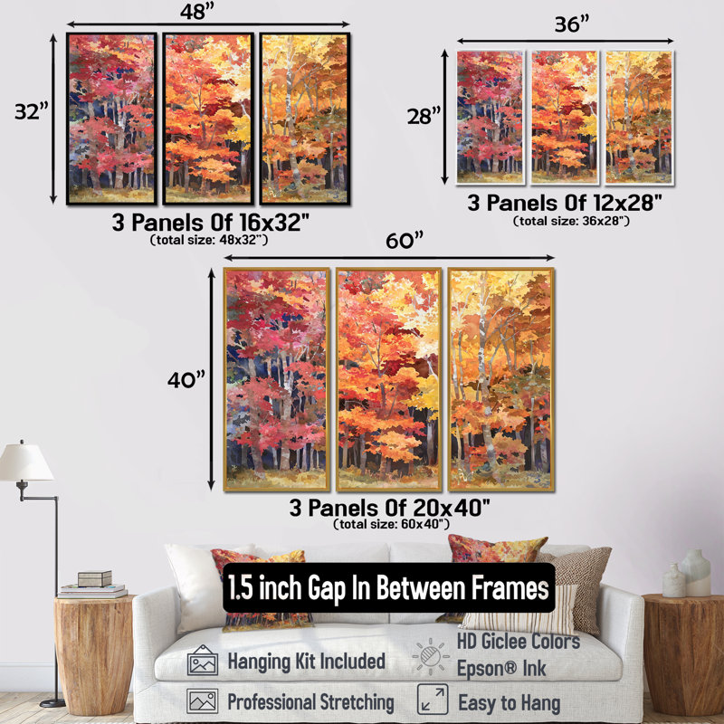«Autumn Serenade Forest - Autumn Landscape», ensemble de reproduction d'art mural, H 28 po x l 36 po, Argent argent