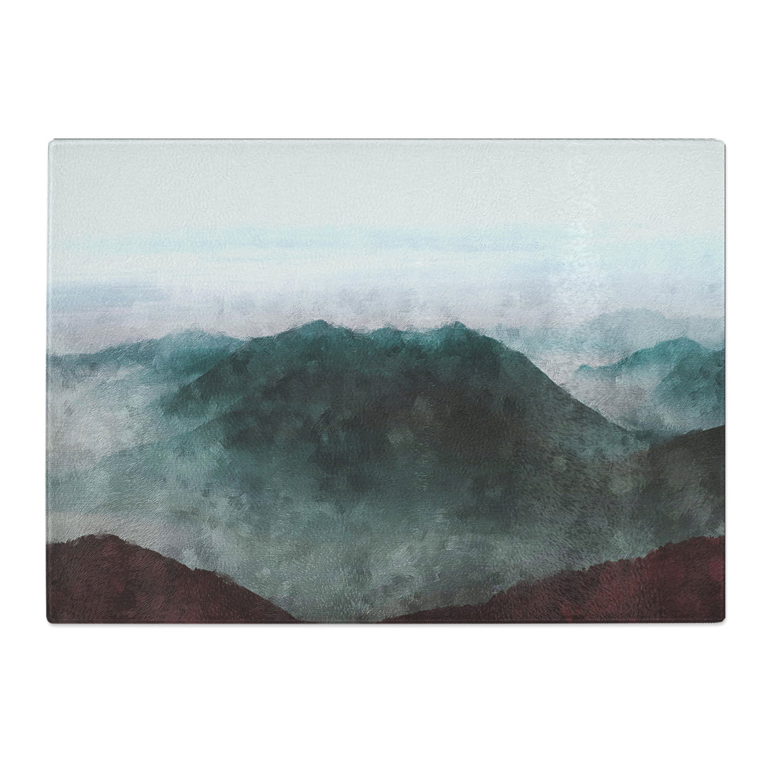 Tempered Glass Misty Mountain Range Chopping Board