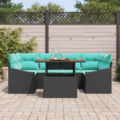 Ensemble repas de jardin avec coussin manuel 7 pièces Vidaxl - noir et bleu sarcelle