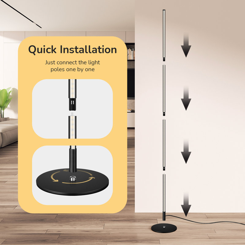 147cm Adjustable Height Dimmable LED Corner Floor Lamp, Black