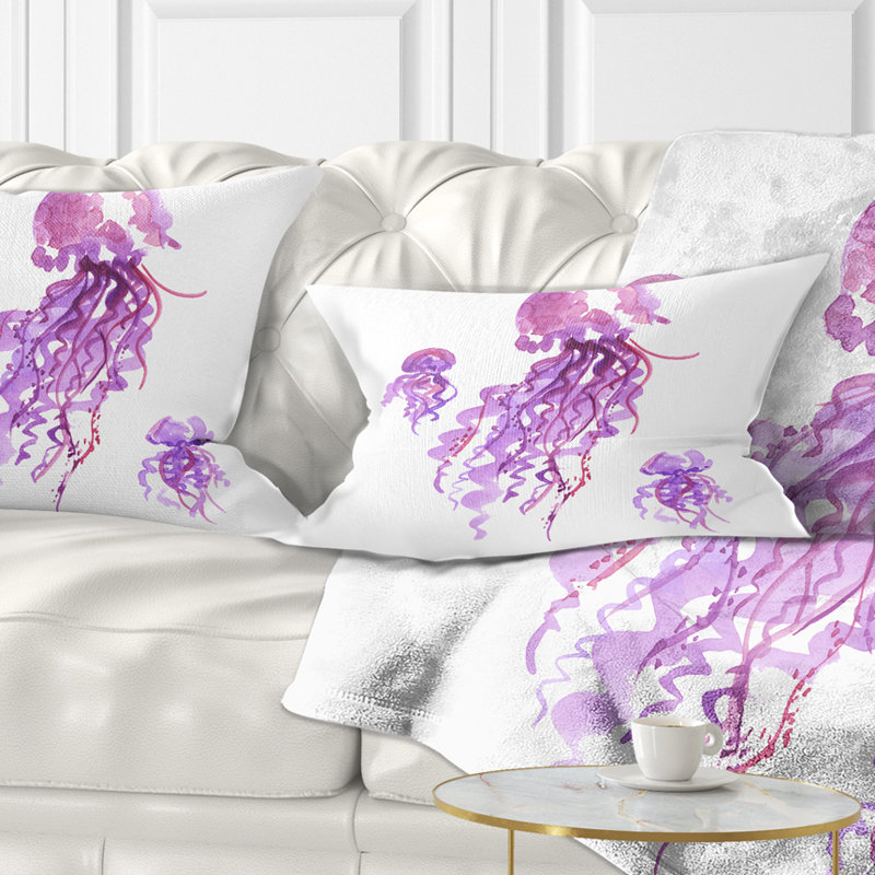 Aquarelle de méduse mauve - coussin imprimé animal